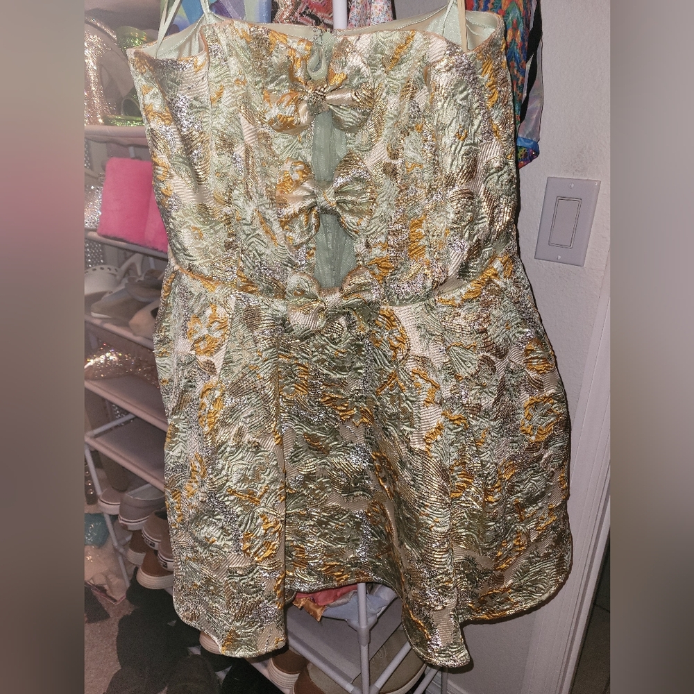Elegant Gold and Silver Brocade Dress